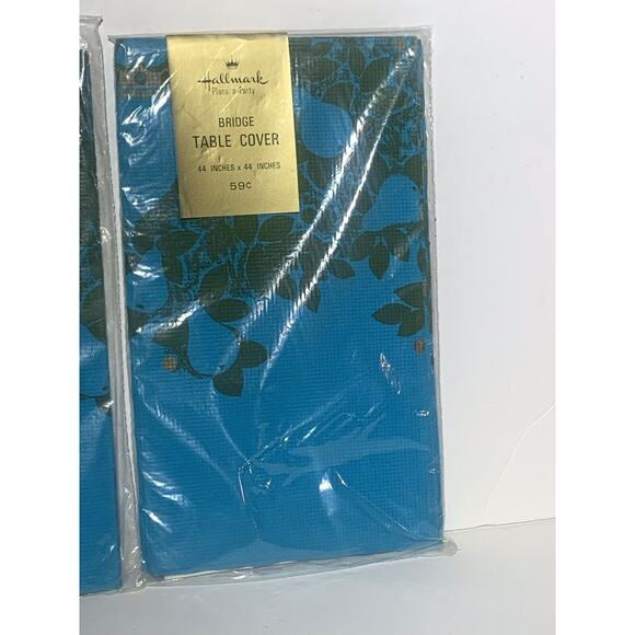 2 New Vintage Hallmark Paper Tablecloth Table Covers 44” x 44” Bright Blue Pear - Picture 9 of 9
